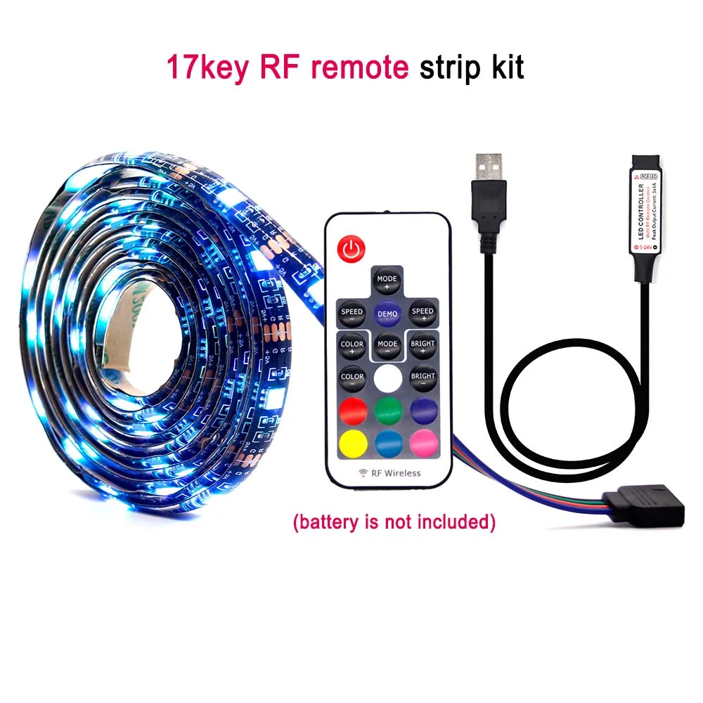 17key RF remote kit 5 в RGB Светодиодная лента USB 5 В Светодиодная лента светильник ТВ ПОДСВЕТКА 2835 1-3 м светильник ing Настольный 5 в Светодиодная лента светильник s лампа лента Диодная лента - Испускаемый цвет: 17key RF remote kit