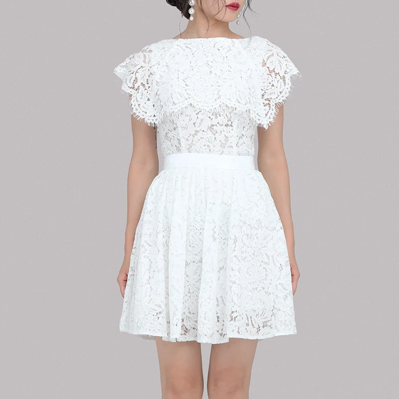 Max Spri 2019 Summer New Fashion Women Elegant Slash Neck Short Sleeves Top A Line Mini Skirt 2 Piece Set For Office Lady |