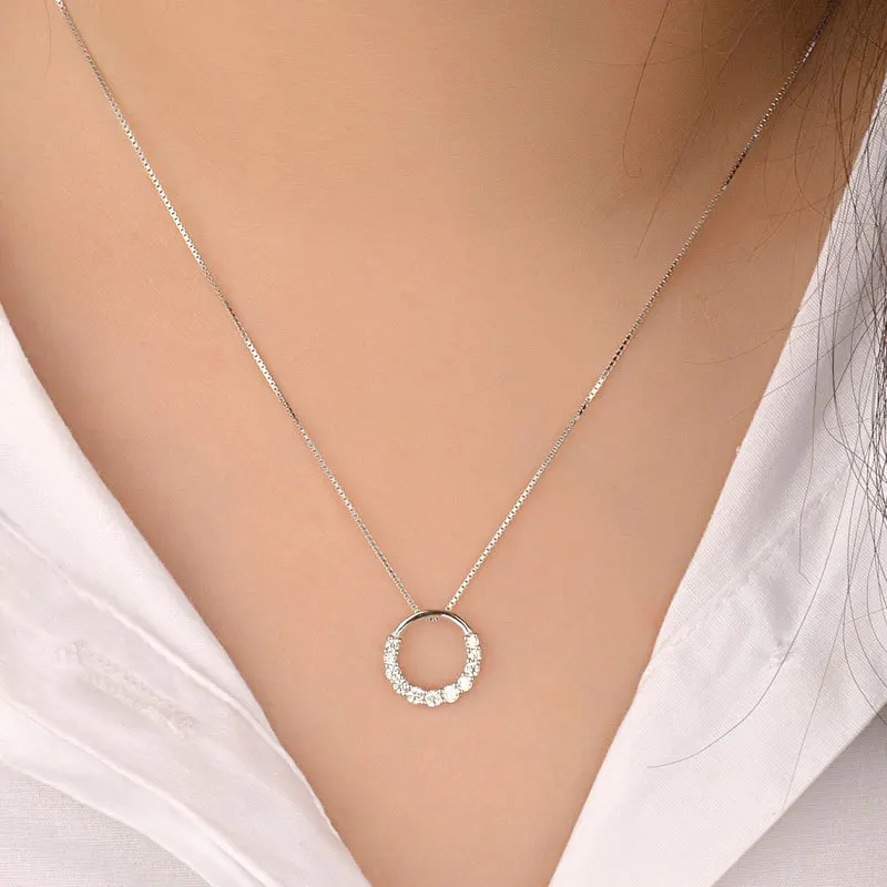 Newest Fashion Crystal Pave Hollow Design Round Shape Pendant Necklaces Pure 925 Silver Short Choker Wedding Jewelry | Украшения и