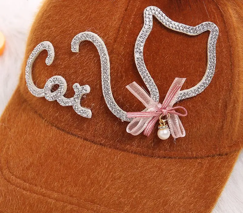 Зимняя бейсболка для мамы и дочки кепка со стразами котом Кепка из