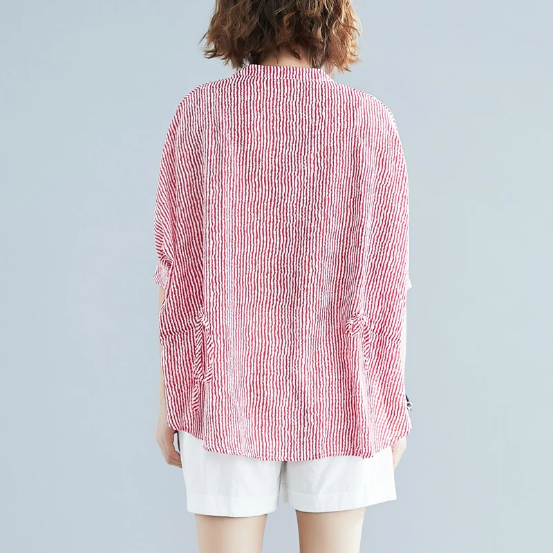 Женские свободные блузки большого размера Blusa летние полосатые тонкие с рукавами