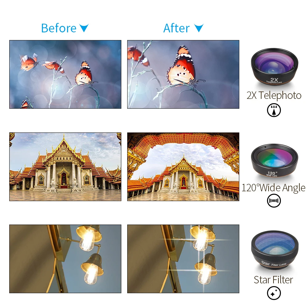 APEXEL Универсальный 6 в 1 объектив для камеры телефона Рыбий глаз широкоугольный