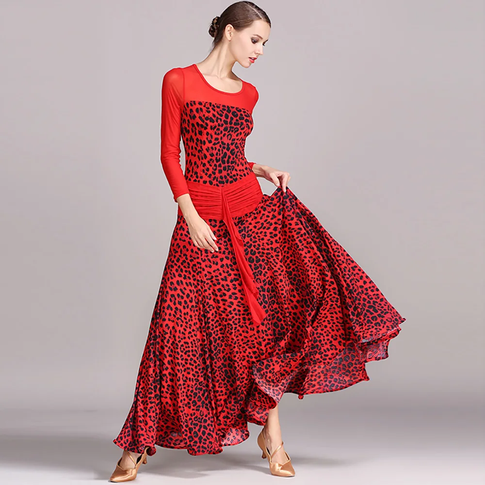 

Comfort Modern Dance Dress For Ladies Green Red Printing Color Suit Feminine Professional Women Ballroom Competitive Dress I156