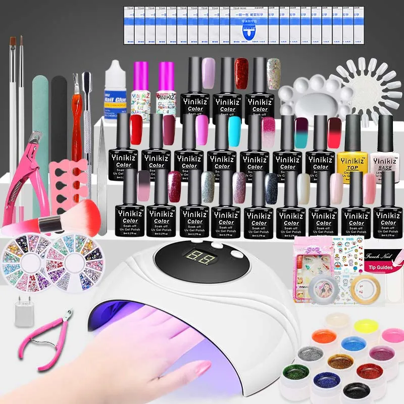 S3605 nail gel set Yinikiz Набор для нейл-арта лампа для ногтей сушилка Маникюрный Инструмент 8 мл впитывающий Гель-лак для ногтей основа гель верхнее покрытие лак для ногтей большие наборы - Цвет: S3605 nail gel set