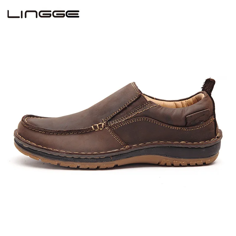 LINGGE Leather Casual Shoes Fashion Men Loafers Comfortable Slip On Moccasins #7287 | Обувь