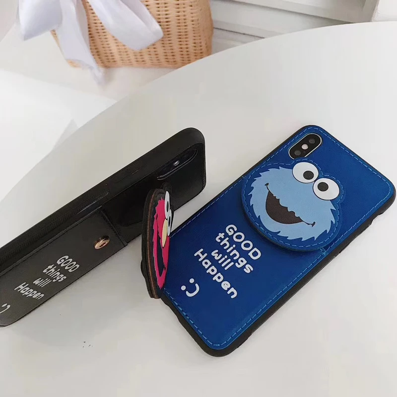 3D Симпатичные Улица Сезам Элмо Cookie Печенье кошелек кожа карта Солт чехол для iPhone 6 S 7 8 plus X XR XS MAX hold coque