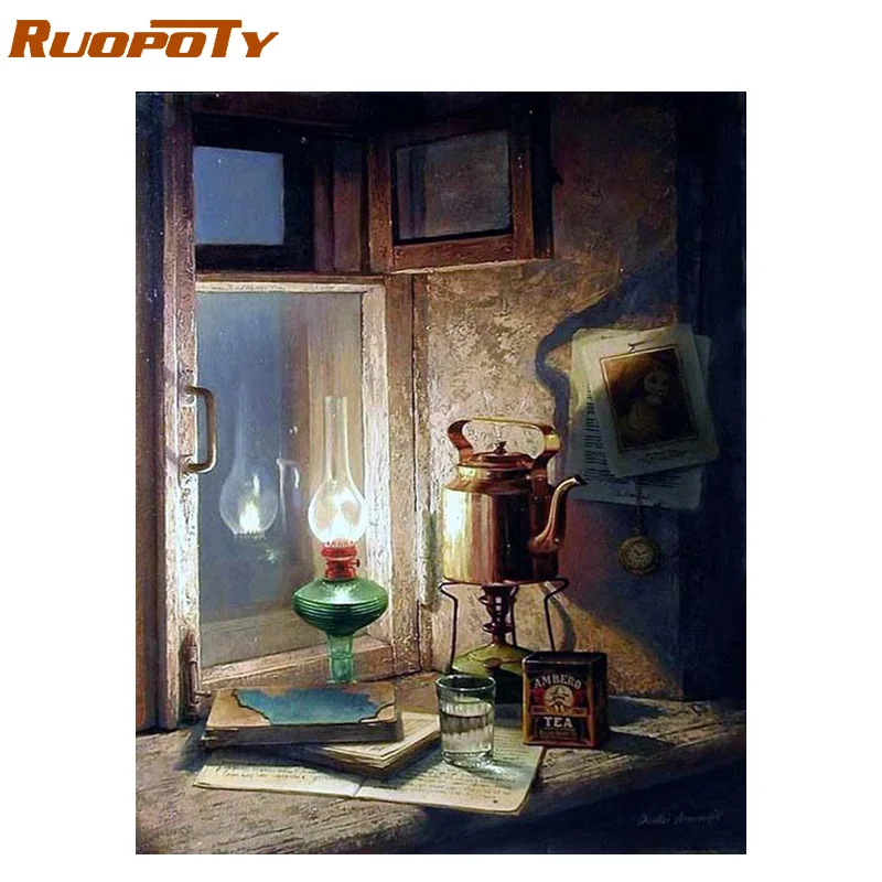 1552 RUOPOTY рамка красочная птица Сделай Сам краска по номерам Акриловая Краска на холсте краска животные Раскраска по номерам для домашнего декора - Цвет: 1552