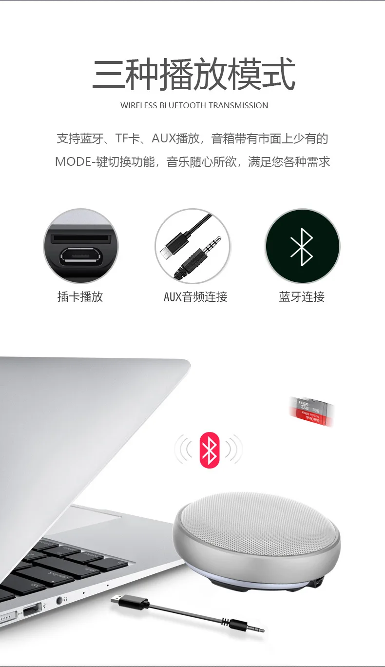 Крутой портативный беспроводной bluetooth-динамик, компьютерный сабвуфер, светодиодный Ночной светильник, звонки в режиме hands-free, можно воспроизводить с помощью подключаемой карты