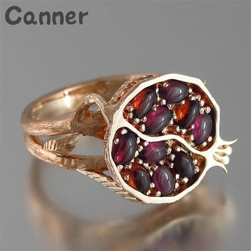 rose gold rings Canner, Гранатовое золото, кольца для женщин, серьги, гранатовый обруч, Brincos, ювелирный комплект, ожерелье, колье, женские серьги с фруктами, A40 - Окраска металла: rose gold rings