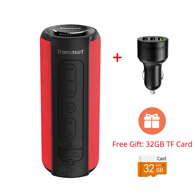red and charger Tronsmart T6 плюс Bluetooth динамик 3D глубокий бас Саундбар Bluetooth 5,0 IPX6 Водонепроницаемый 40 Вт беспроводной стерео портативный динамик - Цвет: red and charger