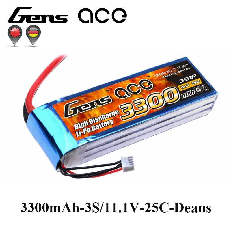 Аккумулятор Gens ace Lipo 11 1 В 3300 мАч 3S батарейный блок 25C Deans вилка надежной мощности