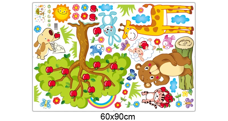 [Fundecor] яблоня, дерево, жираф, мультфильм, животные, зоопарк, настенные наклейки для детской комнаты, детская комната, настенные наклейки, украшение дома, плакат, фреска