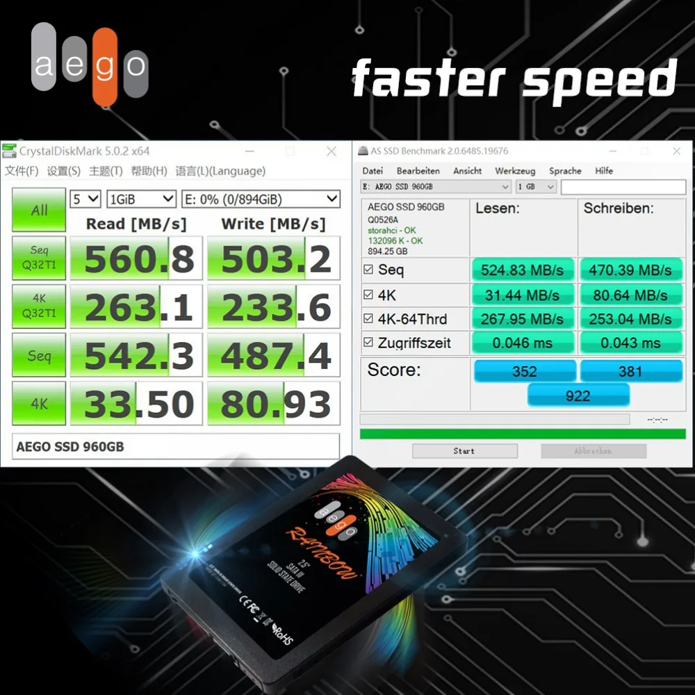 AEGO SSD 960 ГБ Внутренний твердотельный накопитель 1 ТБ SSD диск 2,5 дюймов SATA3 жесткий диск для ноутбука Настольный ПК ноутбук