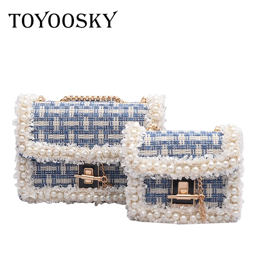 TOYOOSKY модная Новая женская дизайнерская сумочка, шерстяная женская сумка, сумка на плечо с жемчужной цепочкой, простая квадратная сумка с бисером