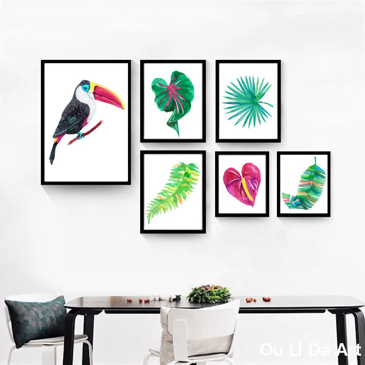 Картина маслом на холсте без рамки тропические лес растения попугай | Дом и сад