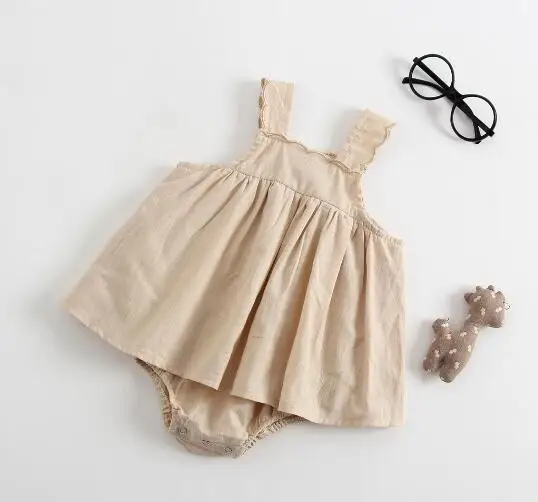 Beige Romper Новые Детские боди с оборками и кисточками, одежда для маленьких девочек, белые хлопковые джемперы для маленьких девочек, летняя одежда для малышей, боди для новорожденных - Цвет: Beige Romper