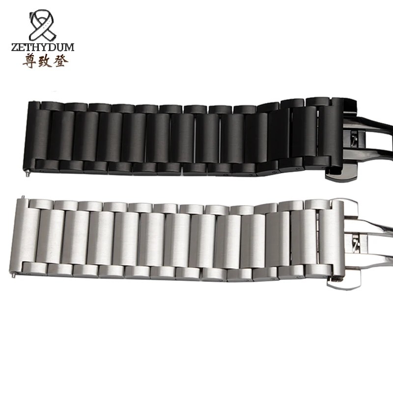 Качественный ремешок для часов из нержавеющей стали 22 мм черный серебристый