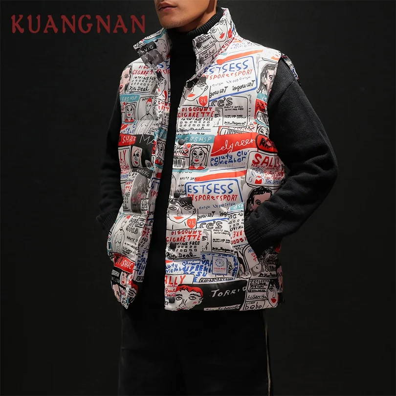 KUANGNAN, толстый хлопковый жилет, мужская зимняя куртка, без рукавов, зимняя куртка, мужской жилет, мужской жилет,, теплое пальто, мужской жилет, Повседневный, 5XL