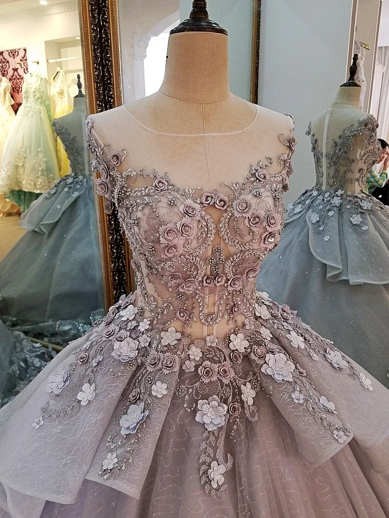 LS00056 вечернее платье с длинным цветком на молнии сзади de soiree 2018 элегантное серое