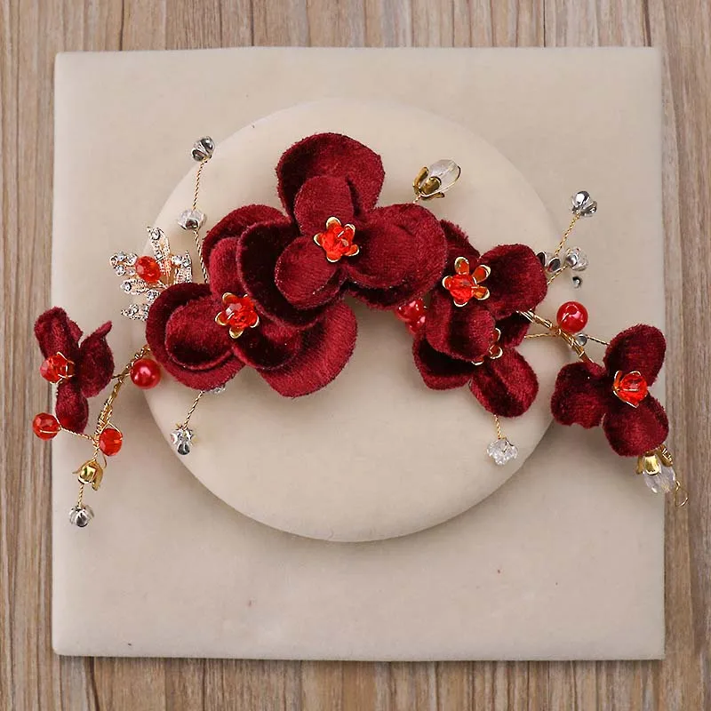 FORSEVEN красного цвета с цветами роз и жемчугом свадебный головной убор Тиара