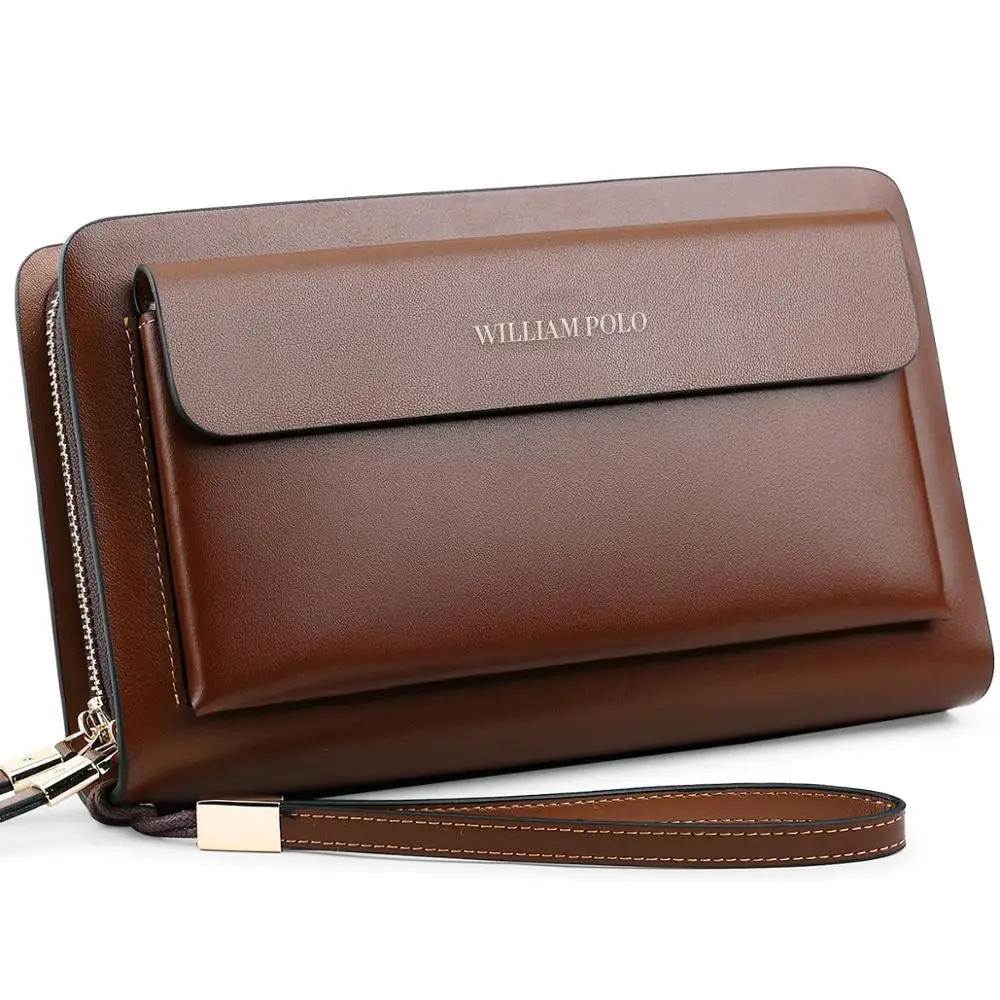 Men Wallet Genuine Leather Long Double zipper Wallets Business Clutch bag Male Handbag Wallet Fashion Phone Organizer Wallet
