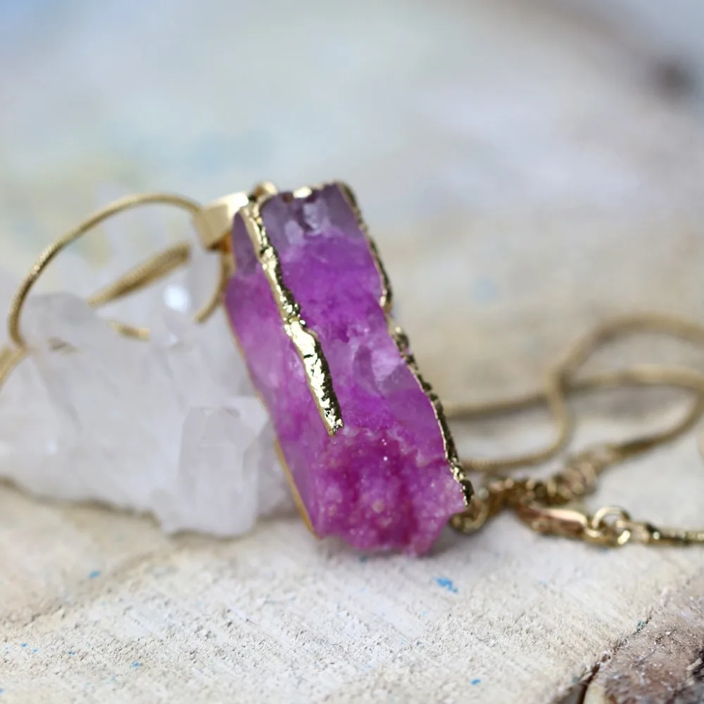 Geode кулон для женщин натуральный камень ювелирные изделия Drusy ожерелья с жеодами