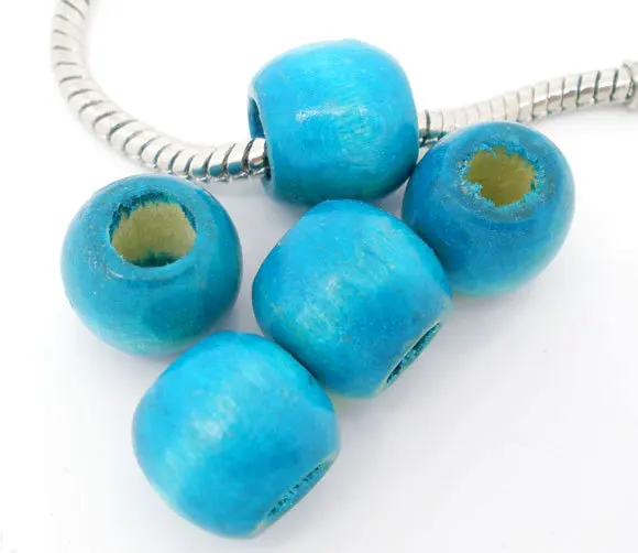 Бесплатная доставка 100 шт Синий окрашенный барабан деревянные бусины с большим