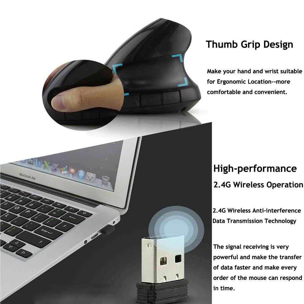 CHYI эргономичная Вертикальная Беспроводной Мышь Перезаряжаемые USB компьютерная
