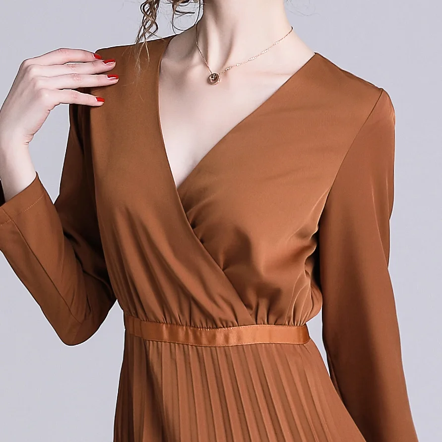S-XL Весна Лето Женское платье с длинным рукавом v-образный вырез до щиколотки