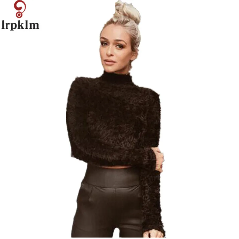 2017 New Spring And Winter Fake Mink Cashmere Short Female Round Neck Solid Color Knit Shirt Bottoming Pullover Sweaters YY484 | Женская