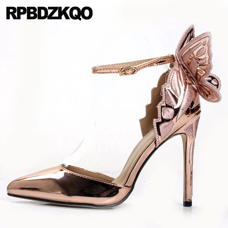 Fetish Sandals Pumps Luxury Shoes Women Designer Black Stiletto Runway Embroidery High Heels Wing Closed Toe Ankle Strap Pointed | Обувь