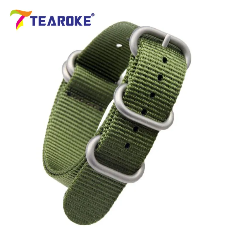 Green001 TEAROKE сверхмощный нейлоновый ремешок для часов NATO ремешок 18 мм 20 мм 22 мм 24 мм ремешок для часов Zulu ремешок из нержавеющей стали кольцо Пряжка Холст армейский - Цвет ремешка: Green001