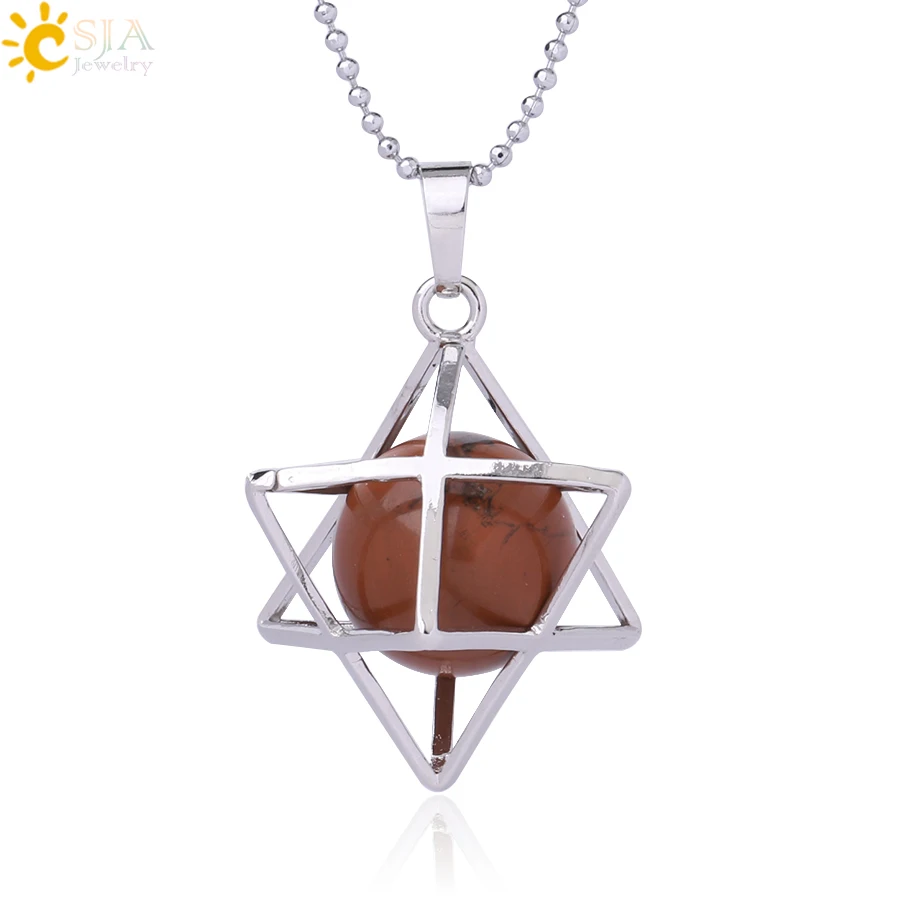 Red Jasper Necklace CSJA Натуральный камень гексаграмма подвески, заряжающие энергией Цепочки и ожерелья Религия символ медитации рейки Меркаба кулон для Для женщин Для мужчин ювелирные изделия F876 - Окраска металла: Red Jasper Necklace