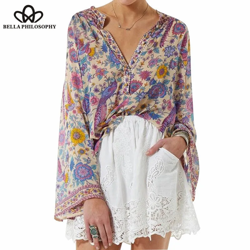 Женская Цветочная блузка с принтом Wonder Boho свободная павлиньими цветами и