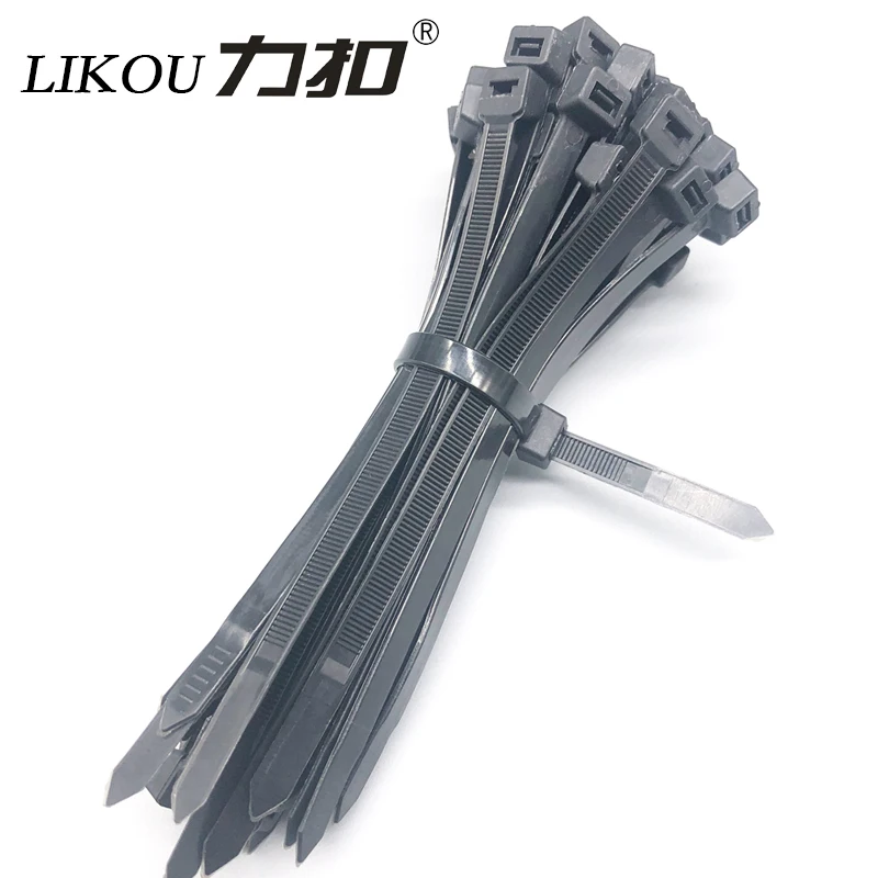 Фото LIKOU самоблокирующиеся Нейлоновые кабельные стяжки 100 шт. 8x15 0 мм/200 мм/250 мм/300 мм/350 мм/пластиковые кабельные стяжки ремни черный белый №3