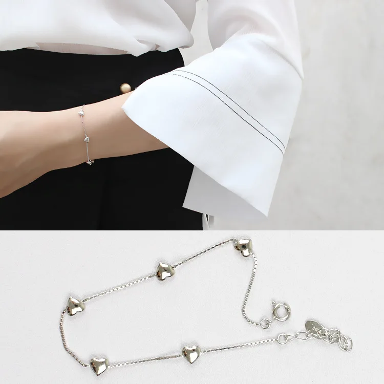 100% Стерлинговое Серебро 925 пробы браслет в виде сердца Женская повязка