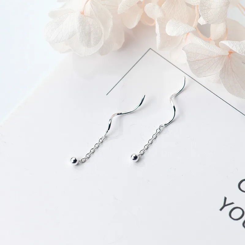 S925 Silver Ear Line Woman Cute Bead Ball Wave Sulphur Drop Temperament Bean Chain Jewelry | Украшения и аксессуары