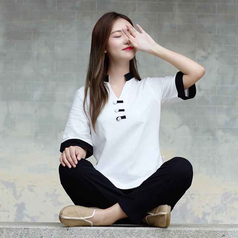 Женская рубашка и штаны 2 шт. костюм для йоги одежда спортзала хлопковая льняная