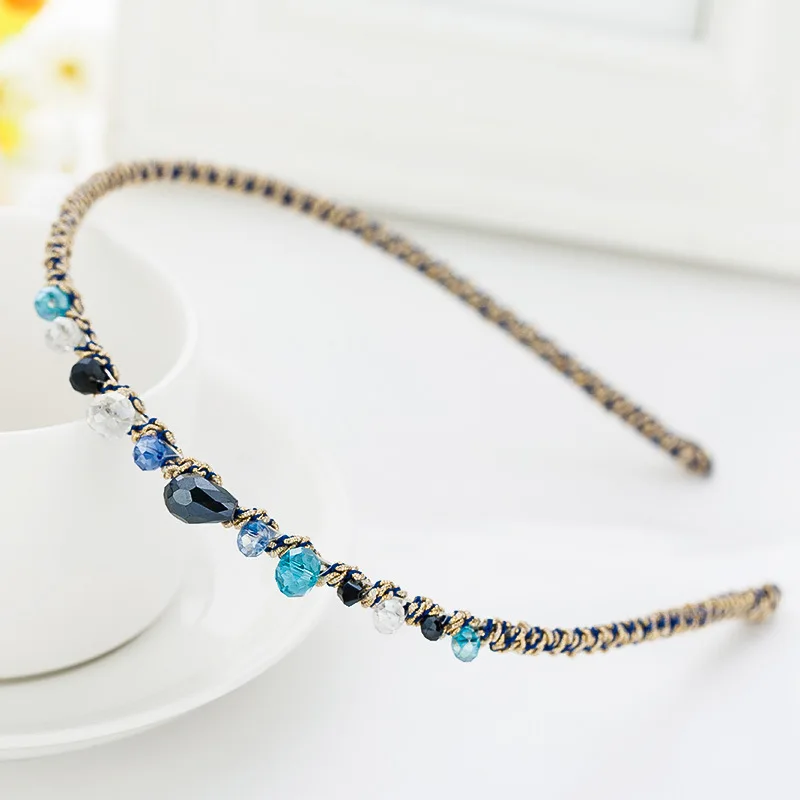 Blue hairband Красочные со стразами повязка для волос для женщин качественные металлические ободок для волос круг женские аксессуары для повязки на голову - Цвет: Blue hairband