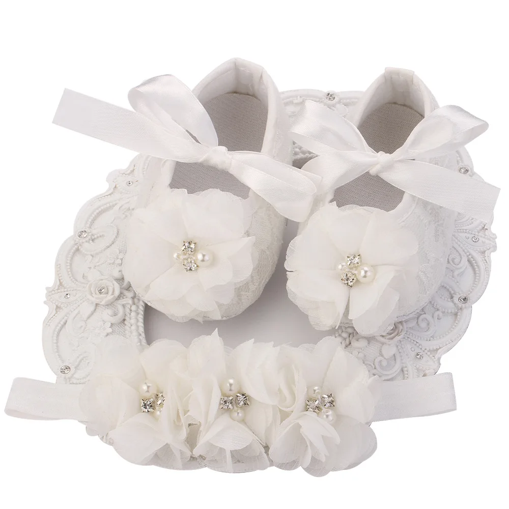 Ivory Newborn Booties Baby Girls Shoes ToddlerInfant Rhinestones First Walker BallerinaBaby Baptism Set |
