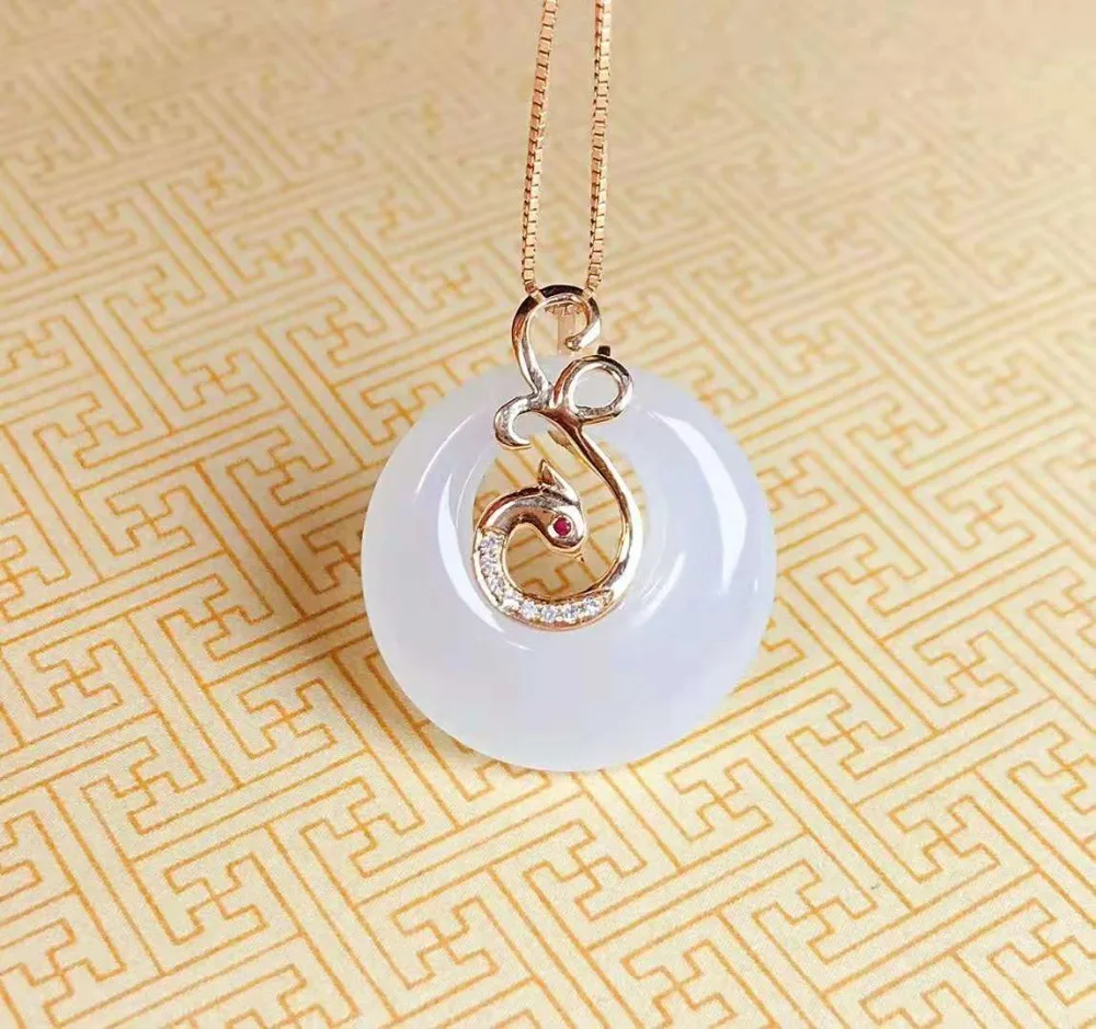 

18K Gold-inlaid Jade Pendant Winter Sweater Chain Ping'an Ring Rose Gold-red-blue Seal Smart Female Jade Pendant Ce