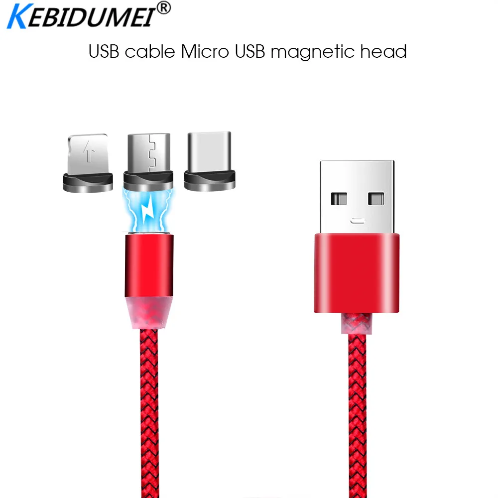 Магнитный зарядный кабель Kebidumei 1 м Micro USB светодиодный провод Type C для iPhone XR XS Max