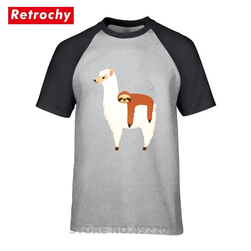 Funny Sloth The Flash T Shirt Humor Design Lazy Hitching Ride On Alpaca T-Shirt Men Holiday Llama Pre-Cotton Tshirt | Мужская одежда