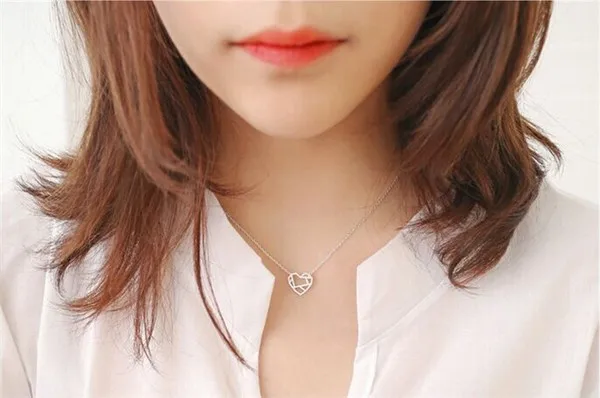 

Line Open Heart Necklace Cute Heart with Map Necklace Hollow Out Heart Love Peace Sign Pendant Chain Necklaces for Women