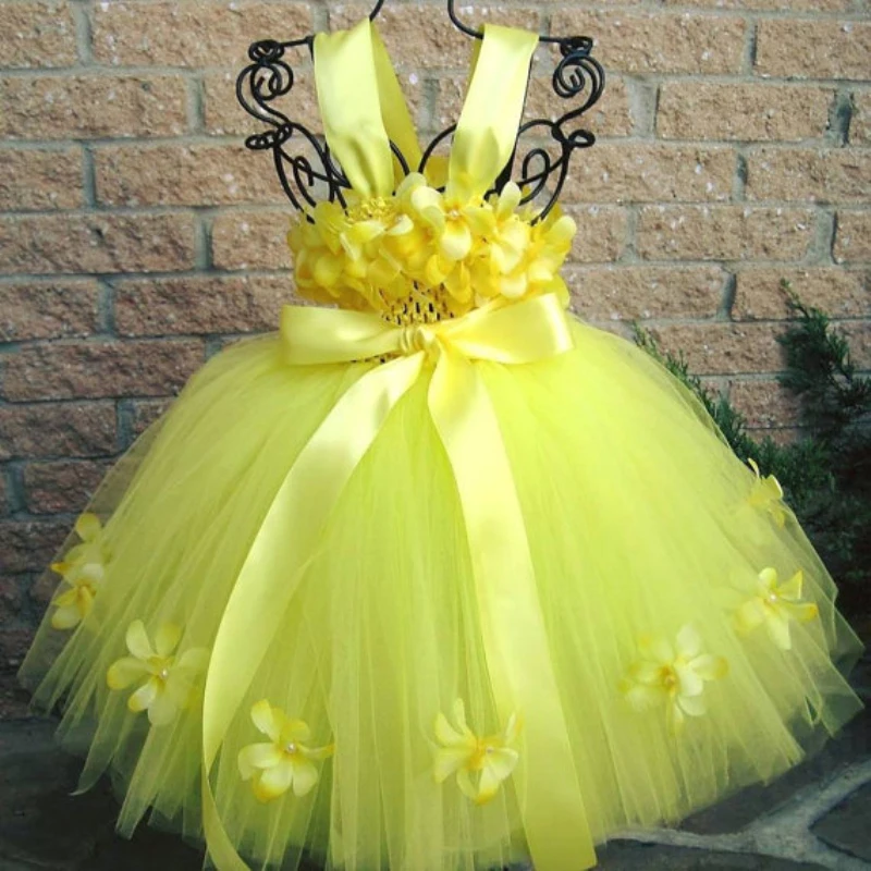 Green Girls Flower Tutu Dress Tulle Garden Fairy Princess Kids Wedding Birthday Party Dresses For Costume 1-14 | Детская одежда и