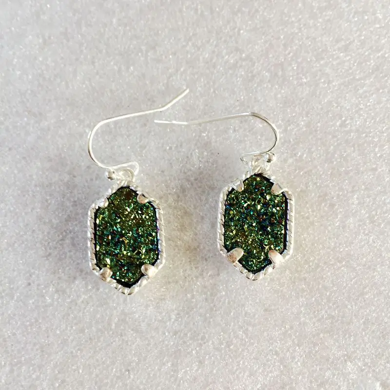 20 вариантов Drusy шестигранные Висячие серьги имитация лавы камни Друза серьги золотой цвет брендовые ювелирные изделия для женщин - Окраска металла: SD green