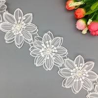 20x 3d polyester pearl flowers soluble embroidered lace trim ribbon sewing supplies craft for apparel costumes dress decoration