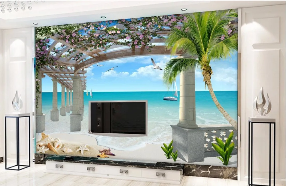 3d обои природа космос песчаный пляж морской пейзаж морская звезда гостиная фон