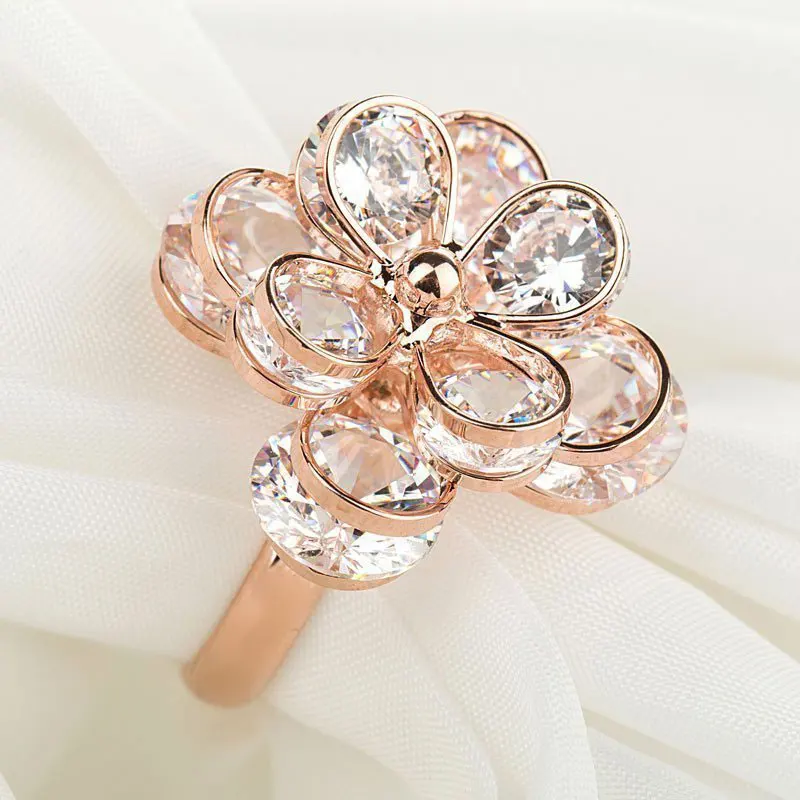 Ladies Fashion Rose Gold Engagement Rings For Women Luxury Vintage Cristales Ring With Stones Anneaux Pour Les Femmes | Украшения и