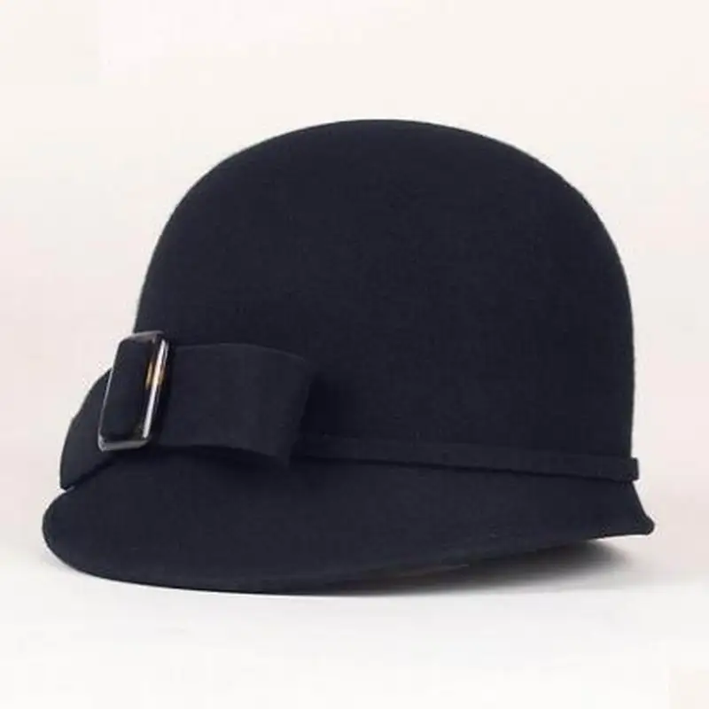 Шляпа Женская шерстяная в английском стиле модная фетровая шляпа с черными и